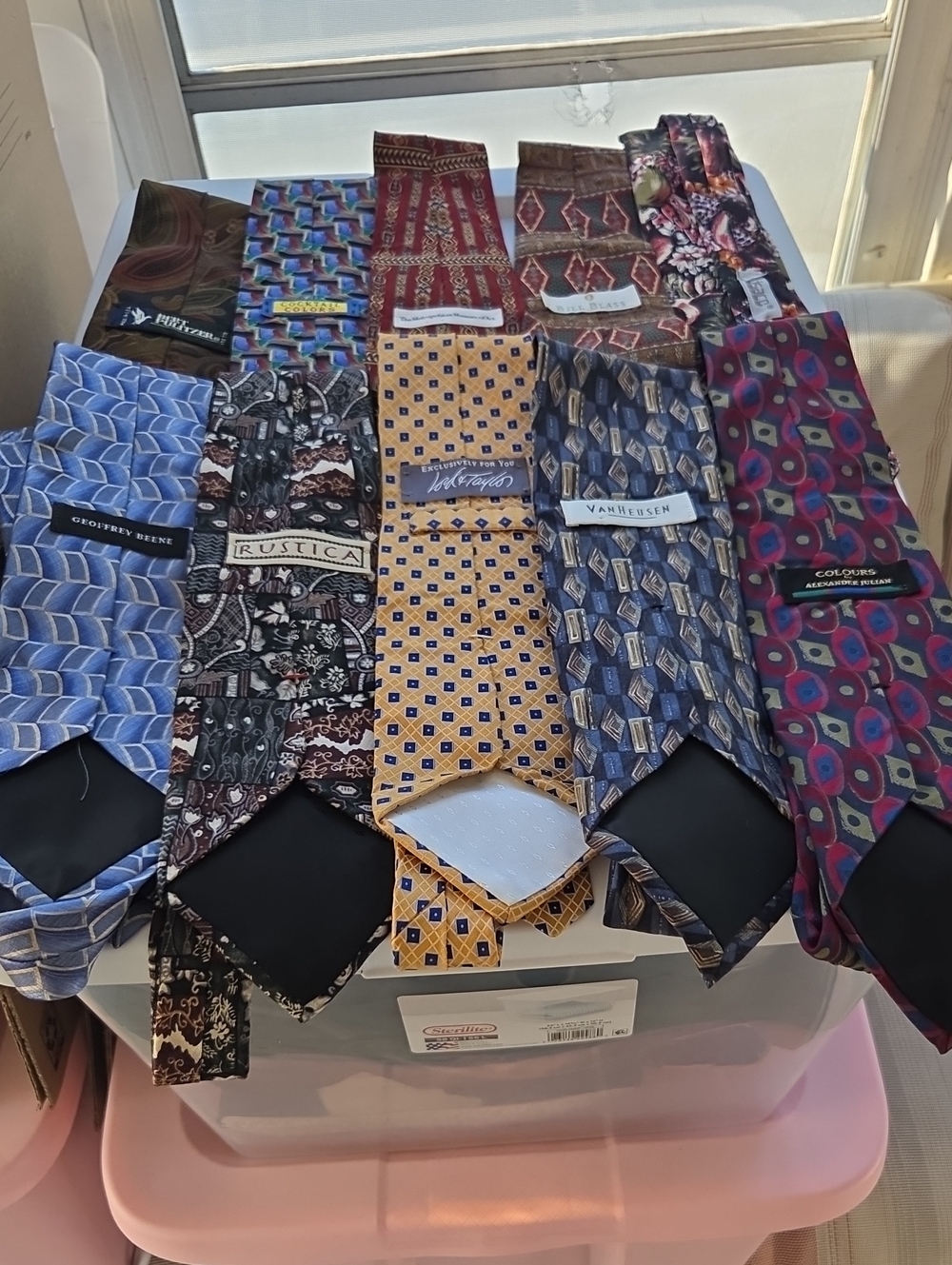 10 Assorted Multi-Pattern Silk Ties- Blue, Gold, Burgundy, Purple.